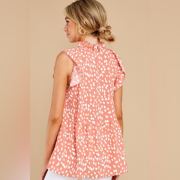 Entro Boutique Peplum Coral Print Top with Ruffles - Picture 4 of 5